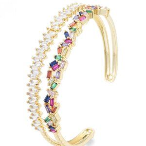 CZ Crystal dreams 2 row colorful Open Cuff Bangle Bracelet, NWOT  MixMatch 2/$20